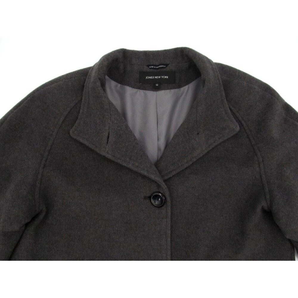 Vintage Jones New York Overcoat Womens Sz 12 Charcoal Gray Wool Lined Button Up - Picture 9 of 16